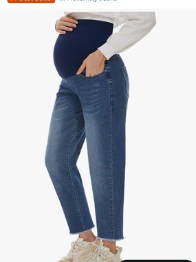 Maternity Straight-Leg Jeans in Dark Blue - Comfortable Stretch Waist